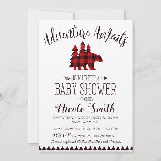 Adventure Awaits Buffalo Check Beer Baby shower Kaart (Voorkant)