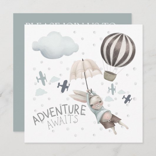 Adventure Awaits Bunny Birthday Invitation Kaart (Voorkant / Achterkant)