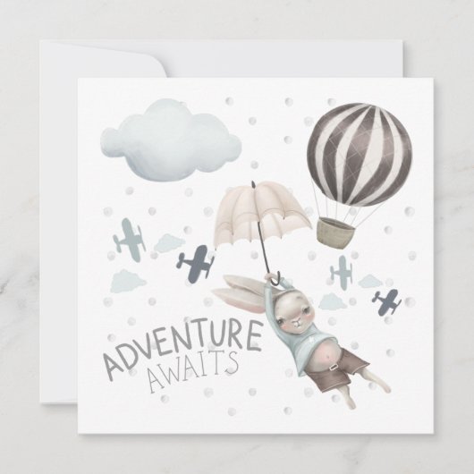 Adventure Awaits Bunny Birthday Invitation Kaart (Voorkant)