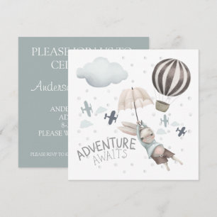 Adventure Awaits Bunny Birthday Invitation Kaart