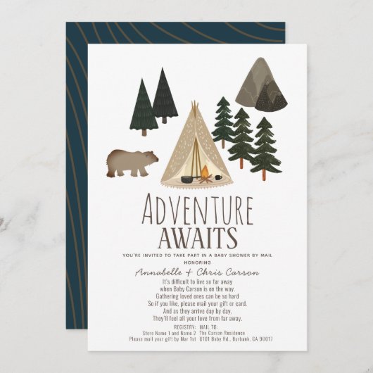Adventure Awaits Camping Baby shower per post Kaart (Voorkant / Achterkant)