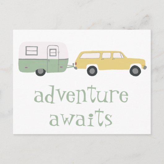 ADVENTURE AWAITS Camping Trailer RV Briefkaart (Voorkant)