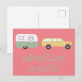 ADVENTURE AWAITS Camping Trailer RV Briefkaart (Voorkant / Achterkant)
