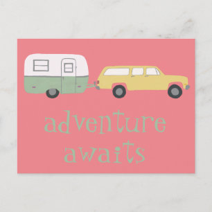 ADVENTURE AWAITS Camping Trailer RV Briefkaart