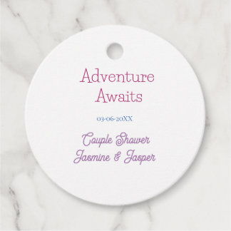 adventure awaits couple shower name date pink blue bedankjes labels