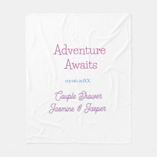 adventure awaits couple shower name date pink blue fleece deken