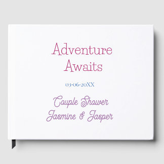 adventure awaits couple shower name date pink blue gastenboek