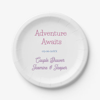 adventure awaits couple shower name date pink blue papieren bordje