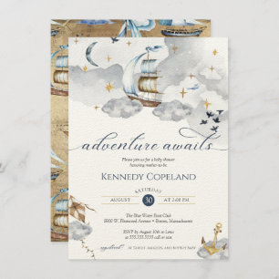 Adventure Awaits Dreamweaver Nautical Ship Baby sh Kaart