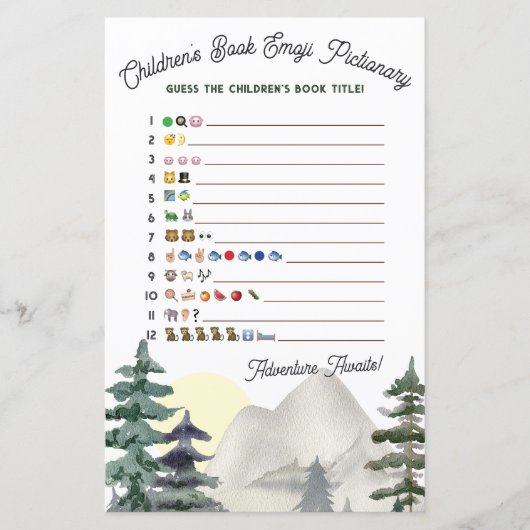 Adventure Awaits!Emoji Pictionary Baby shower Game (Voorkant)