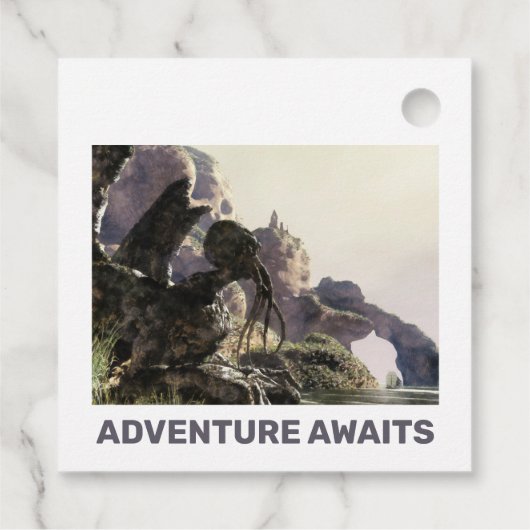 Adventure Awaits. Fantasy landscape Bedankjes Labels (Achterkant)