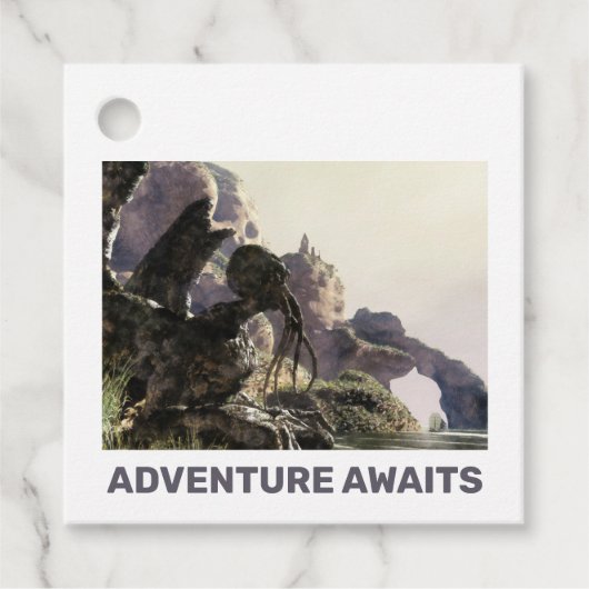 Adventure Awaits. Fantasy landscape Bedankjes Labels (Voorkant)