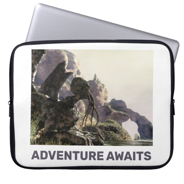 Adventure Awaits. Fantasy landscape Laptop Sleeve (Voorkant)
