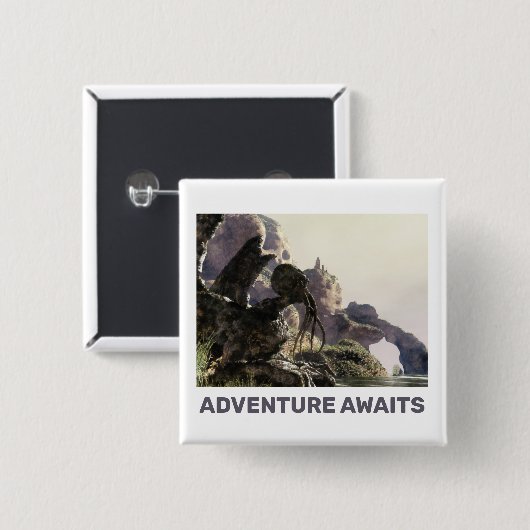 Adventure Awaits. Fantasy landscape Vierkante Button 5,1 Cm (Voorkant /achterkant)