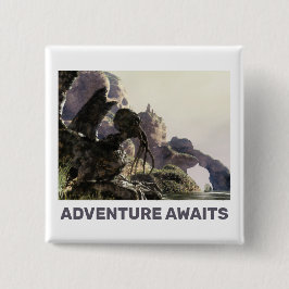 Adventure Awaits. Fantasy landscape Vierkante Button 5,1 Cm