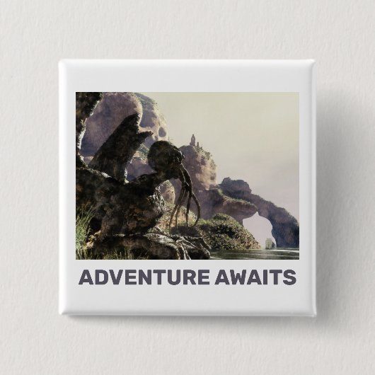 Adventure Awaits. Fantasy landscape Vierkante Button 5,1 Cm (Voorkant)