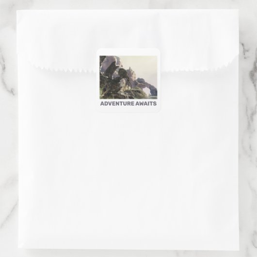 Adventure Awaits. Fantasy landscape Vierkante Sticker (Tas)