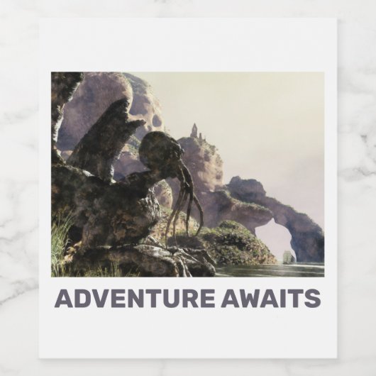 Adventure Awaits. Fantasy landscape Wijn Etiket (Enkel label)