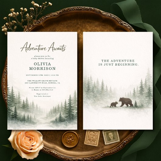 Adventure Awaits Forest Animals Baby Shower Kaart