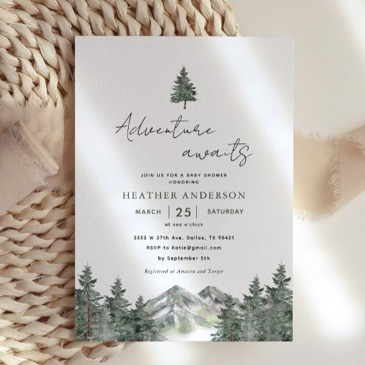Adventure Awaits Forest Winter Boy Baby shower Kaart