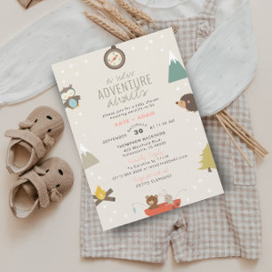 Adventure Awaits Girl Woodland Pink Baby shower Kaart