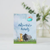 Adventure Awaits - Gorilla Hippo en Meerkat Briefkaart (Staand voorkant)