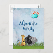 Adventure Awaits - Gorilla Hippo en Meerkat Briefkaart (Voorkant / Achterkant)