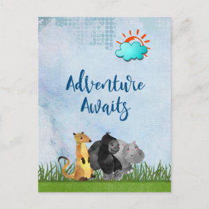 Adventure Awaits - Gorilla Hippo en Meerkat Briefkaart