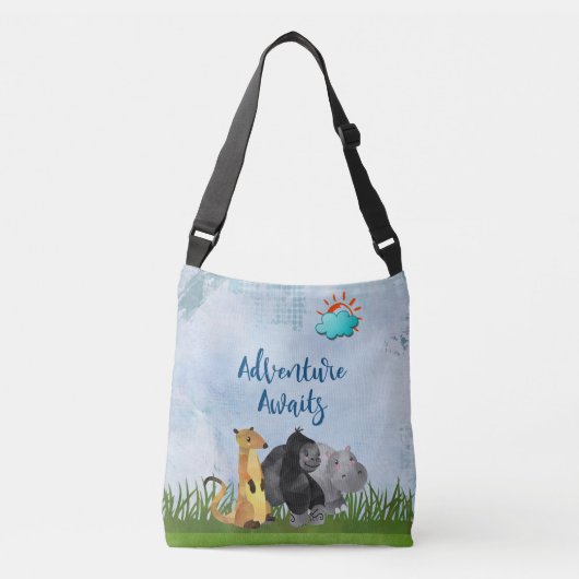 Adventure Awaits - Gorilla Hippo en Meerkat Crossbody Tas (Voorkant)