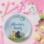 Adventure Awaits - Gorilla Hippo en Meerkat Papieren Bordje (Feest)