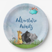 Adventure Awaits - Gorilla Hippo en Meerkat Papieren Bordje (Voorkant)