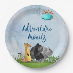 Adventure Awaits - Gorilla Hippo en Meerkat Papieren Bordje