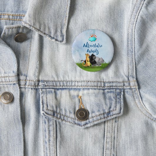 Adventure Awaits - Gorilla Hippo en Meerkat Ronde Button 5,7 Cm (In situ)