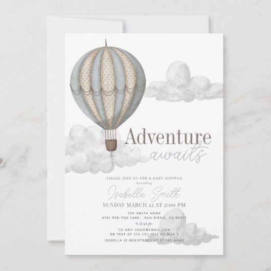 Adventure Awaits Hete Luchtballon Boy Baby shower Kaart (Voorkant)