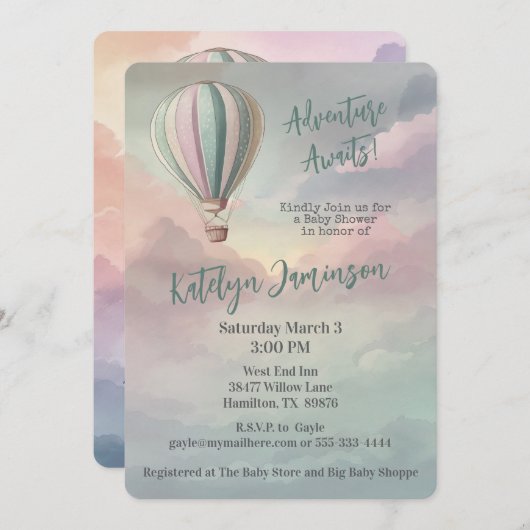 Adventure Awaits Hot Air Ballon Baby shower Kaart (Voorkant / Achterkant)