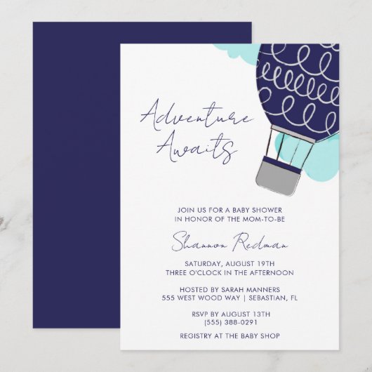 Adventure Awaits Hot Air Ballon Baby shower Kaart (Voorkant / Achterkant)