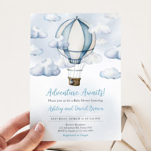 Adventure Awaits Hot Air Ballon Baby shower Kaart