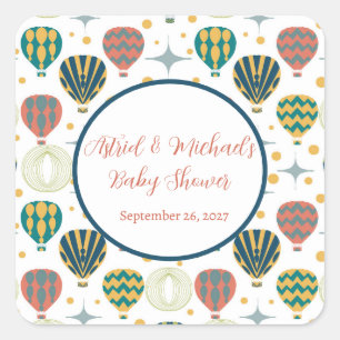 Adventure Awaits Hot Air Ballon Baby shower Vierkante Sticker