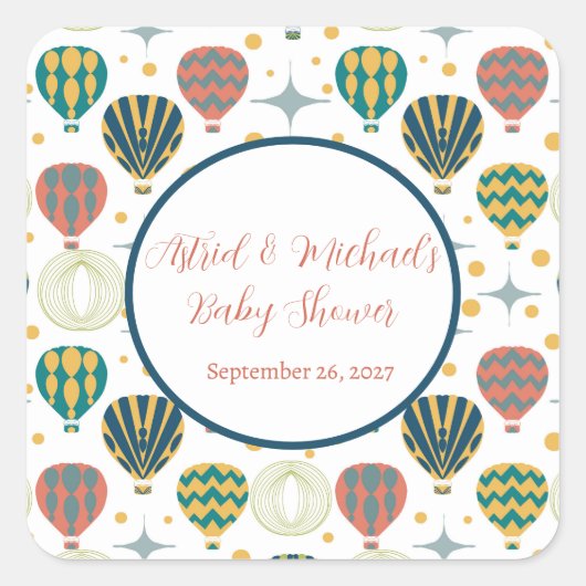 Adventure Awaits Hot Air Ballon Baby shower Vierkante Sticker (Voorkant)