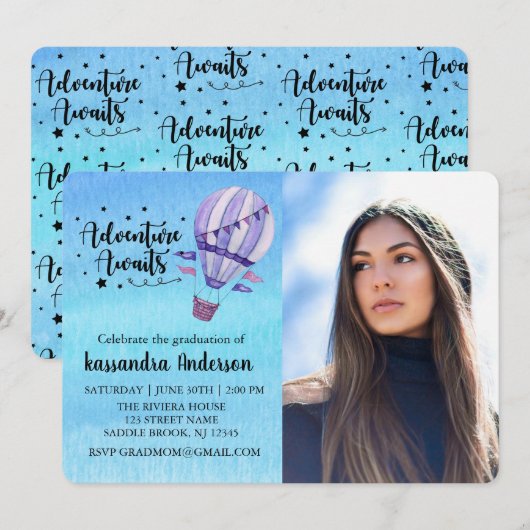 Adventure Awaits Hot Air Ballon Photo Afstuderen Kaart (Voorkant / Achterkant)