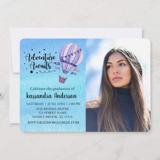 Adventure Awaits Hot Air Ballon Photo Afstuderen Kaart (Voorkant)