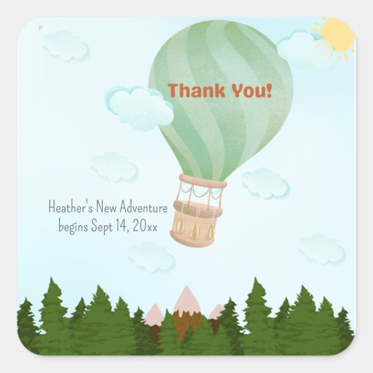 Adventure Awaits Hot Air Ballon Vierkante Sticker (Voorkant)