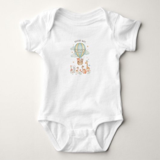 Adventure Awaits" Hot Air Balloon Cute Animals Romper (Voorkant)