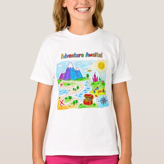 Adventure Awaits Kids Treasure Map Design T-shirt (Voorkant)