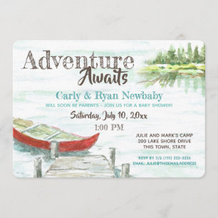 Adventure Awaits Lake and Canoe Baby shower Kaart