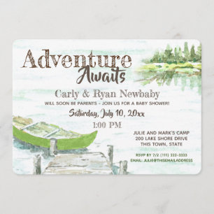 Adventure Awaits Lake and Canoe Baby shower Kaart