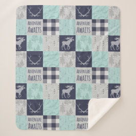 Adventure Awaits Minky/Sherpa Throw - Mint, Navy
