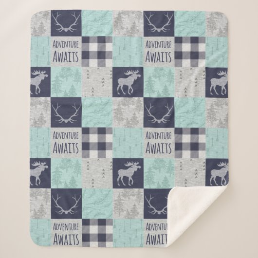 Adventure Awaits Minky/Sherpa Throw - Mint, Navy (Voorkant)