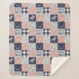 Adventure Awaits Minky/Sherpa Throw, Pink en Navy Sherpa Deken
