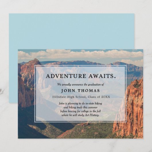 Adventure Awaits-Mountain, aankondiging van Afstud (Voorkant / Achterkant)